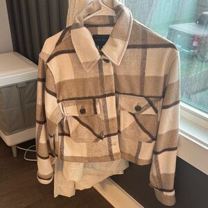 Love Tree Checkered Tan and Cream Utility Jacket